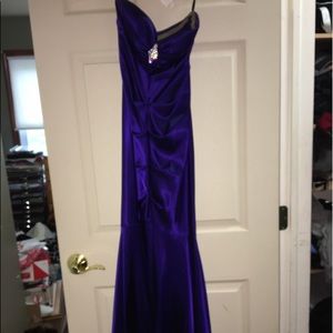 Satin royal purple strapless prom dress